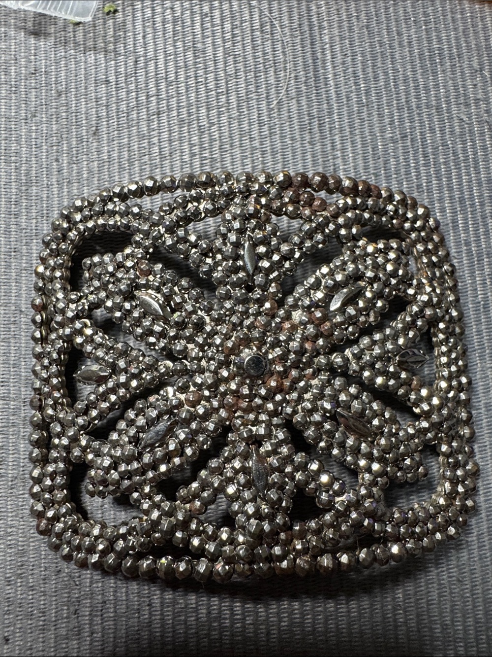 Silver-Tone Beaded Floral Square Belt Buckle - Women's Accessory